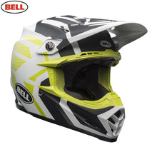 Load image into Gallery viewer, BELL MX Moto-9 Mips District Matte White/Black/Green Light Motocross Helmet
