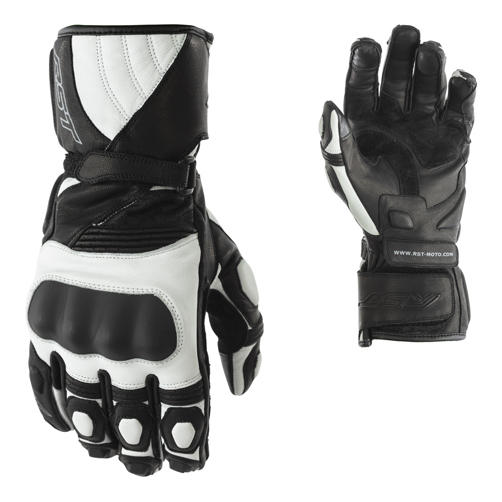 RST GT Mens Black/White Motorcycle CE Leather Summer Sports Gloves