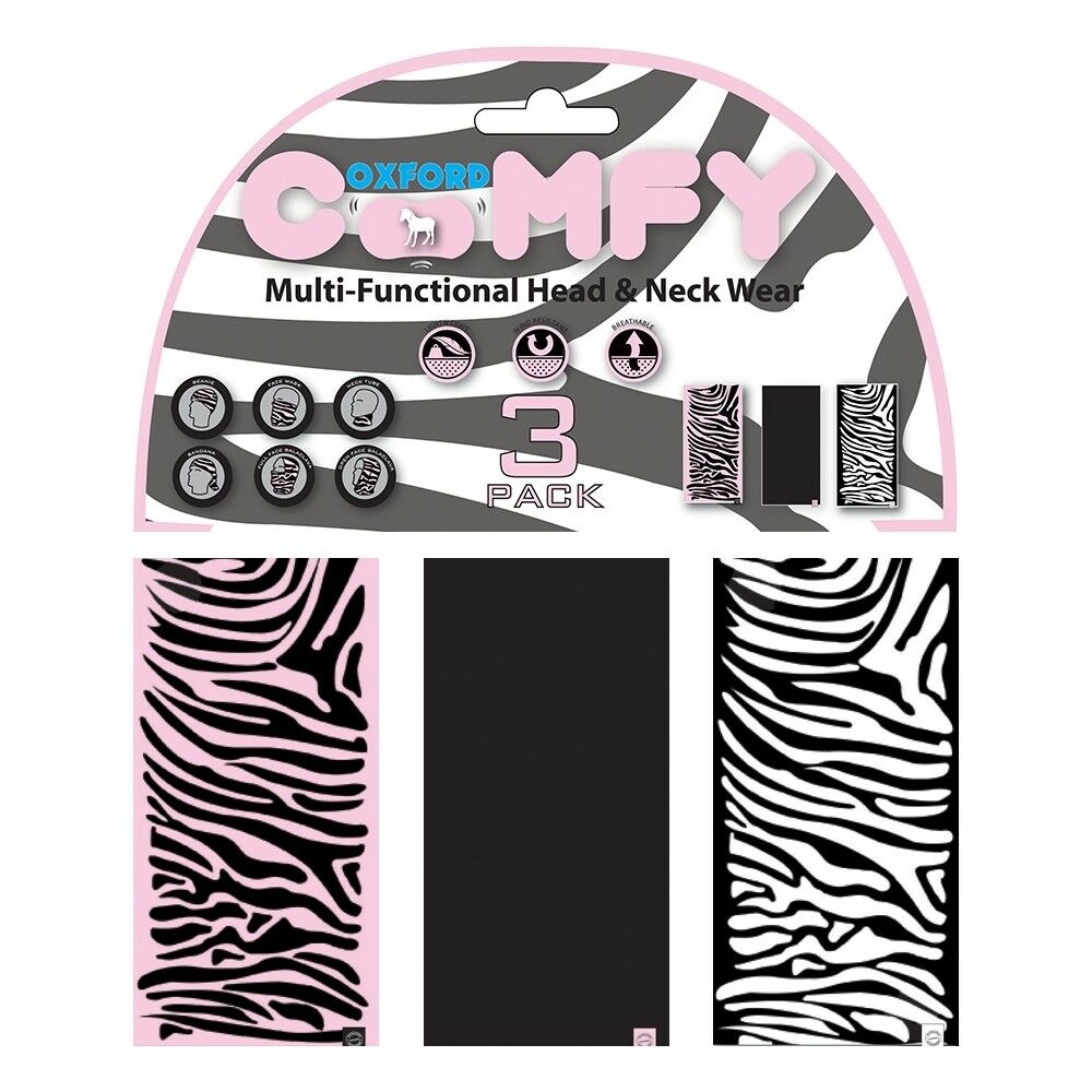3 Oxford COMFY Zebra Stripes Head & Neck Snood/Scalf/Bandana/Beanie/Mask