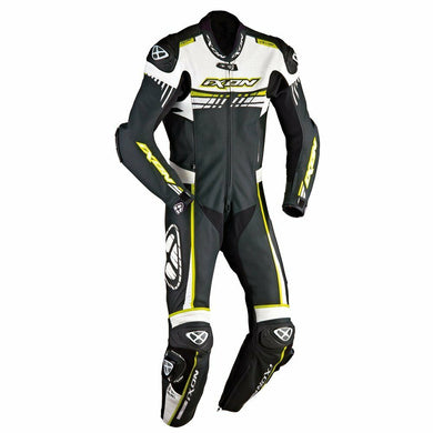 IXON MIRAGE Black/White/Yellow Kangaroo/Cow Leather Motorbike 1PC Racing Suit