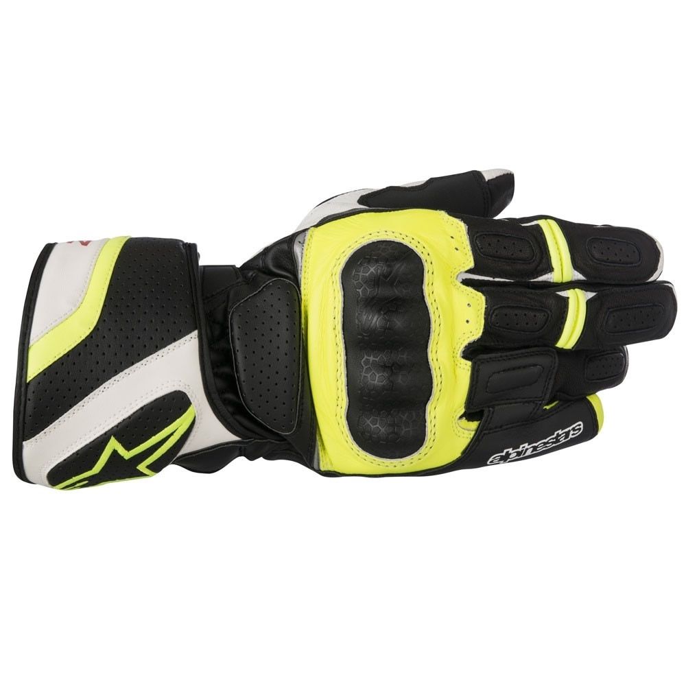 10% Off ALPINESTARS SPZ Drystar WP Black/White/Fluo Motorbike Leather Gloves