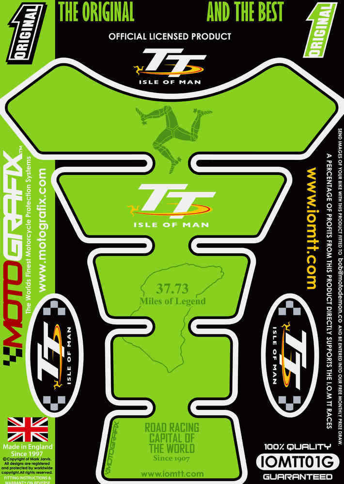 Isle of Man IOM TT Races Kawasaki GREEN 3D Gel Motorbike Motografix Tankpad