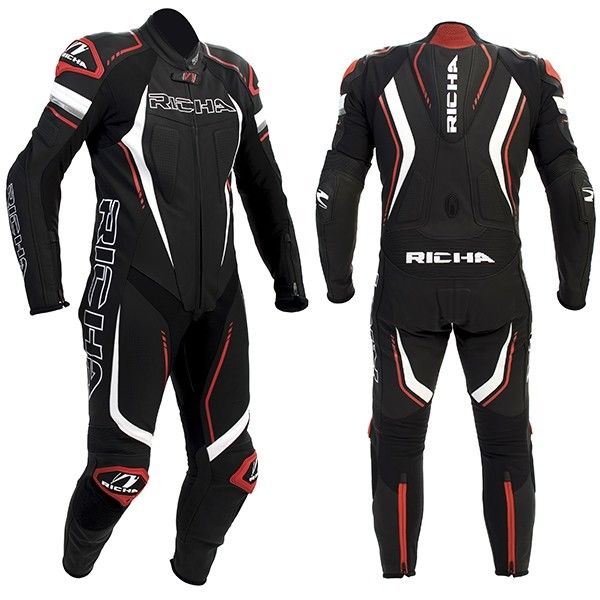 RICHA FRANCORCHAMPS 1 Piece Black/White/Red Motorbike Leather Race Track Suit