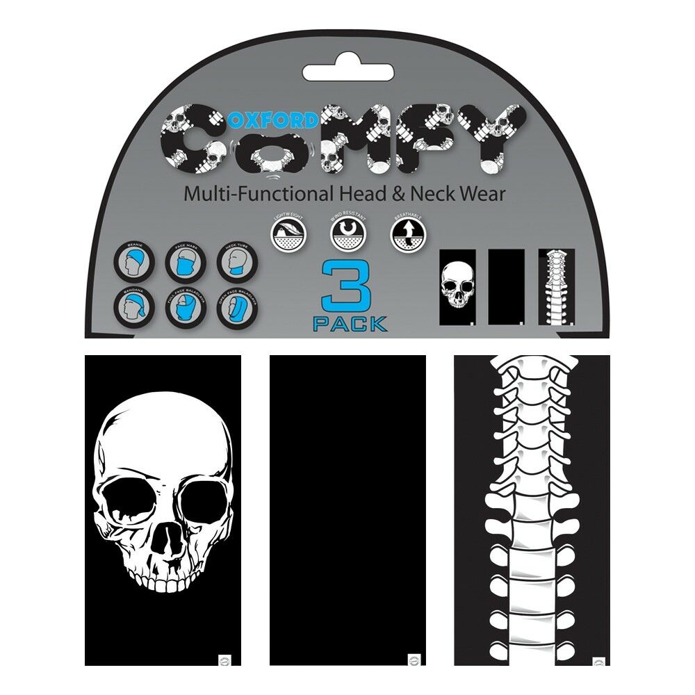 3 Oxford COMFY Skeleton/Skull Head & Neck Snood/Scalf/Bandana/Beanie/Mask