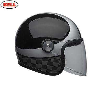 BELL Cruiser RIOT SE CHECKS Black Open Face Motorcycle Helmet Clear Flip Visor