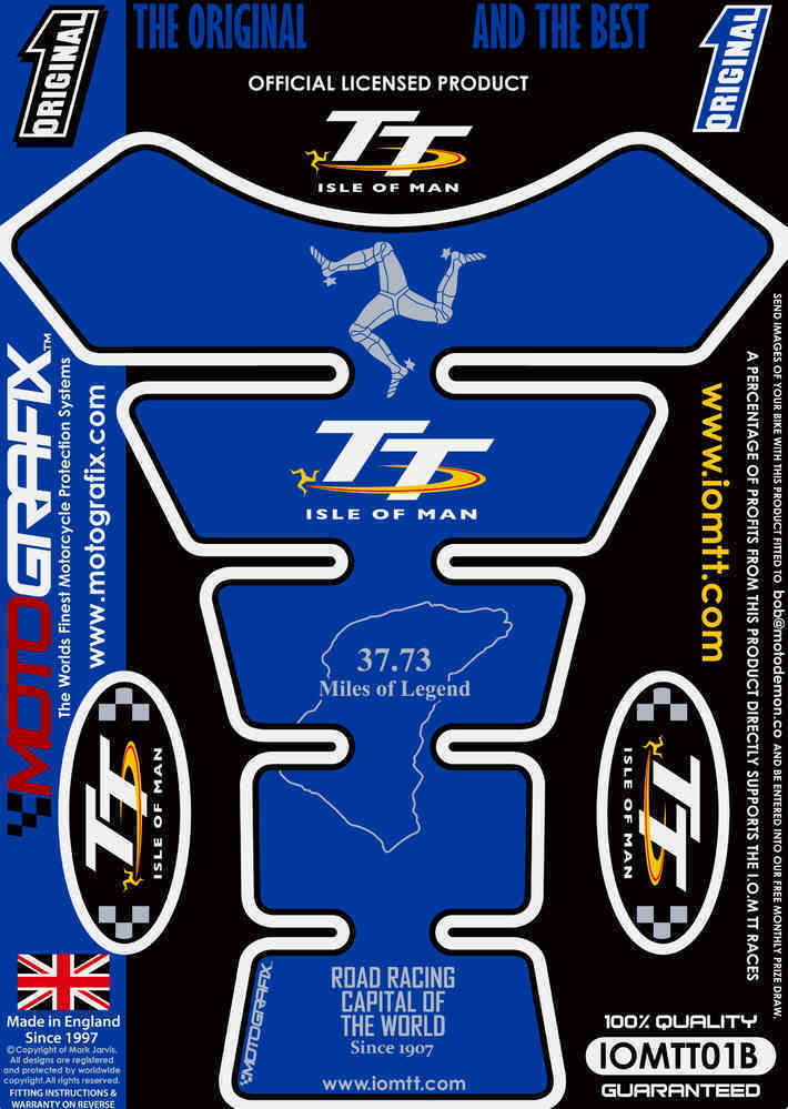 Isle of Man I.O.M TT Races BLUE 3D Gel Motorbike Motografix Tankpad Protector