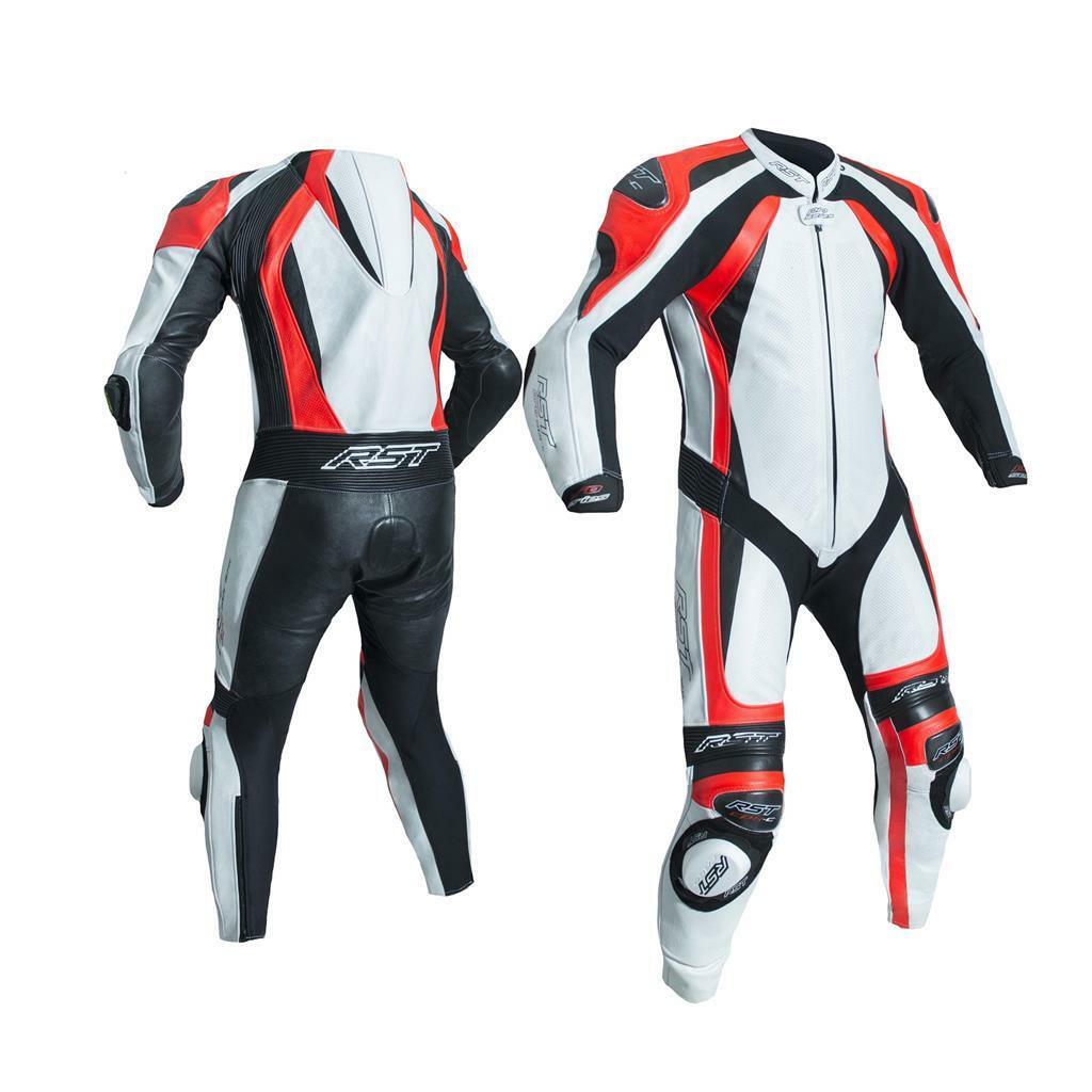 RST PRO SERIES 1840 CPXC II White/Flo Red Leather Motorbike 1PC Racing Suit