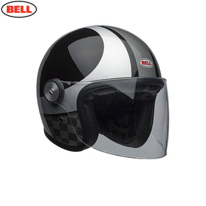 BELL Cruiser RIOT SE CHECKS Black Open Face Motorcycle Helmet Clear Flip Visor