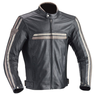 IXON HEROES Black Retro Style Heritage CE Leather Stripes Motorcycle Jacket