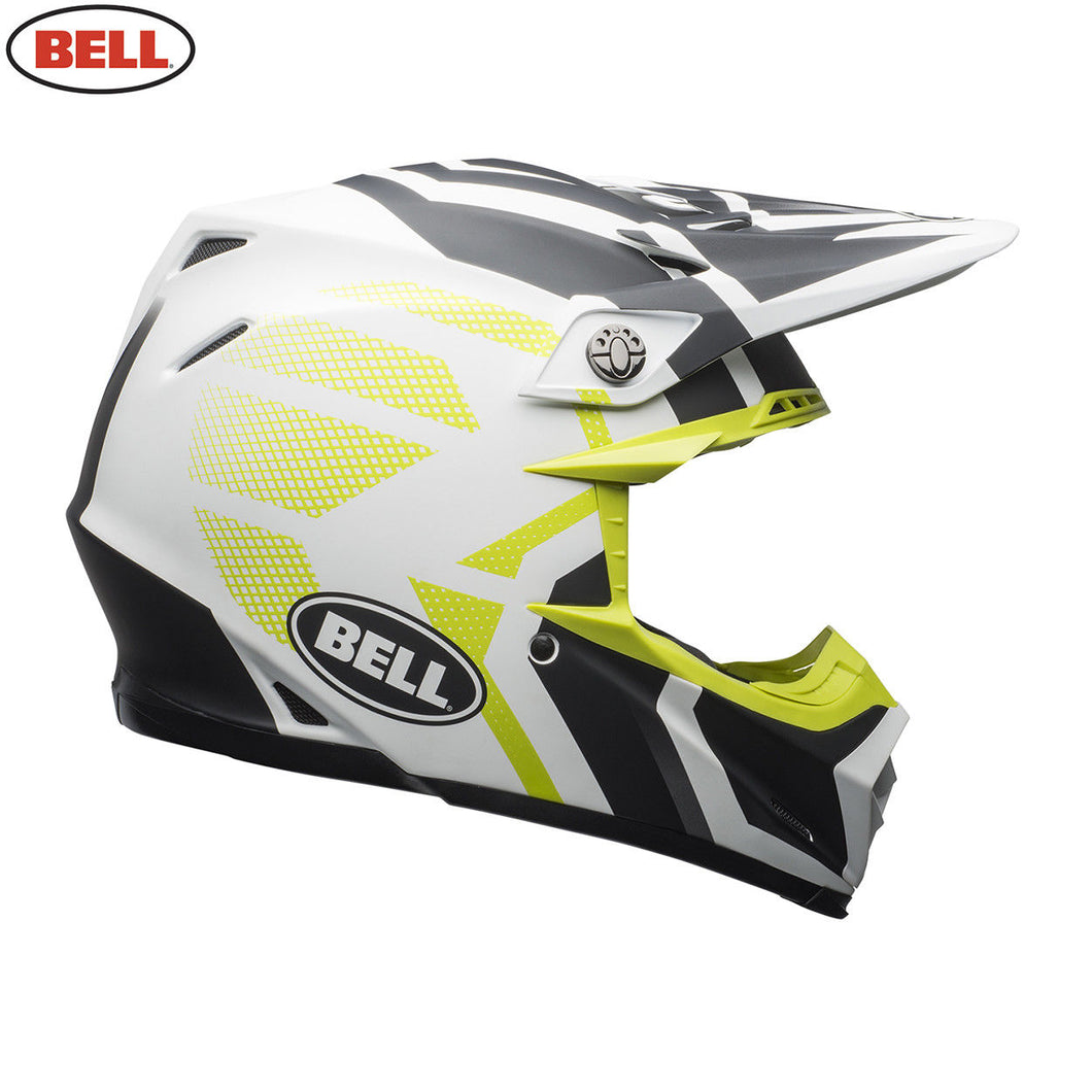 BELL MX Moto-9 Mips District Matte White/Black/Green Light Motocross Helmet