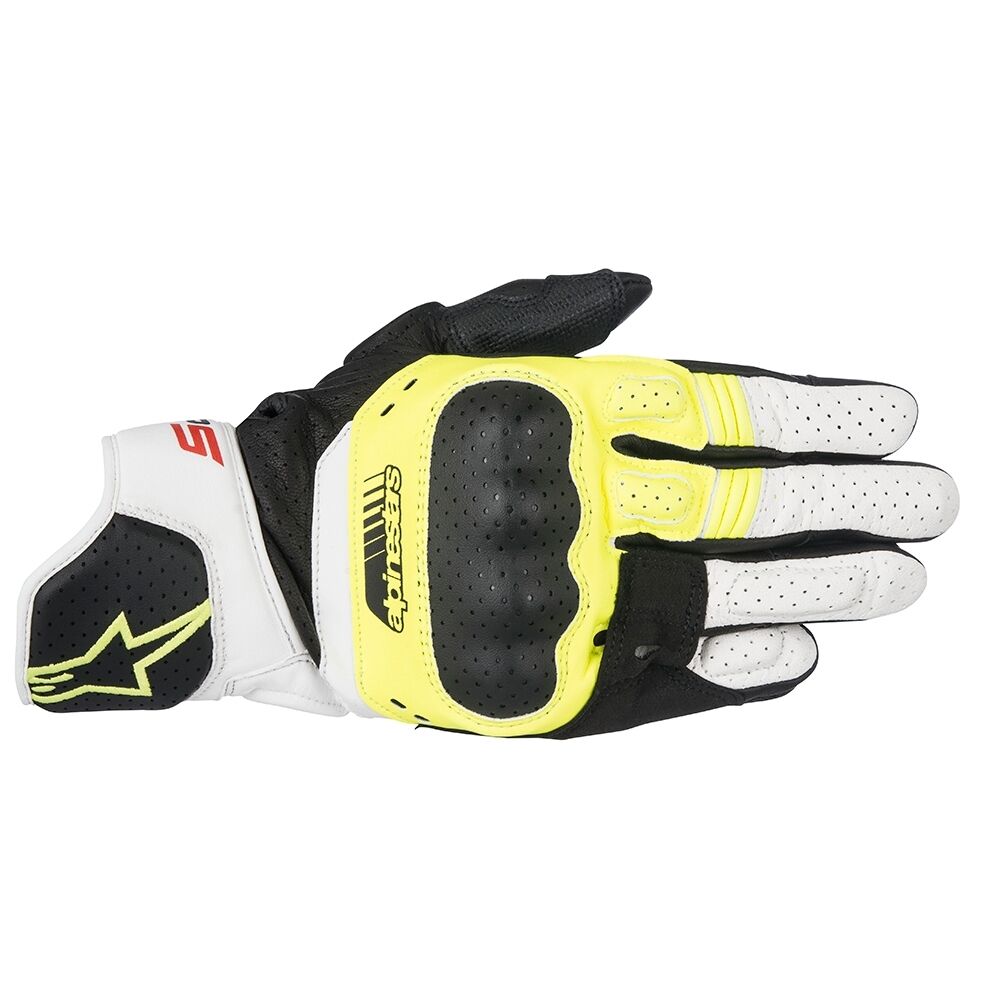 10 Off ALPINESTARS SP5 Yellow White Red Leather Short Motorbike Gloves