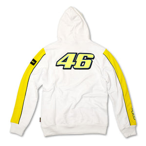 Valentino 46 Rossi Mens White Fleece Hoody/Hoodie Official MotoGP Merchandise