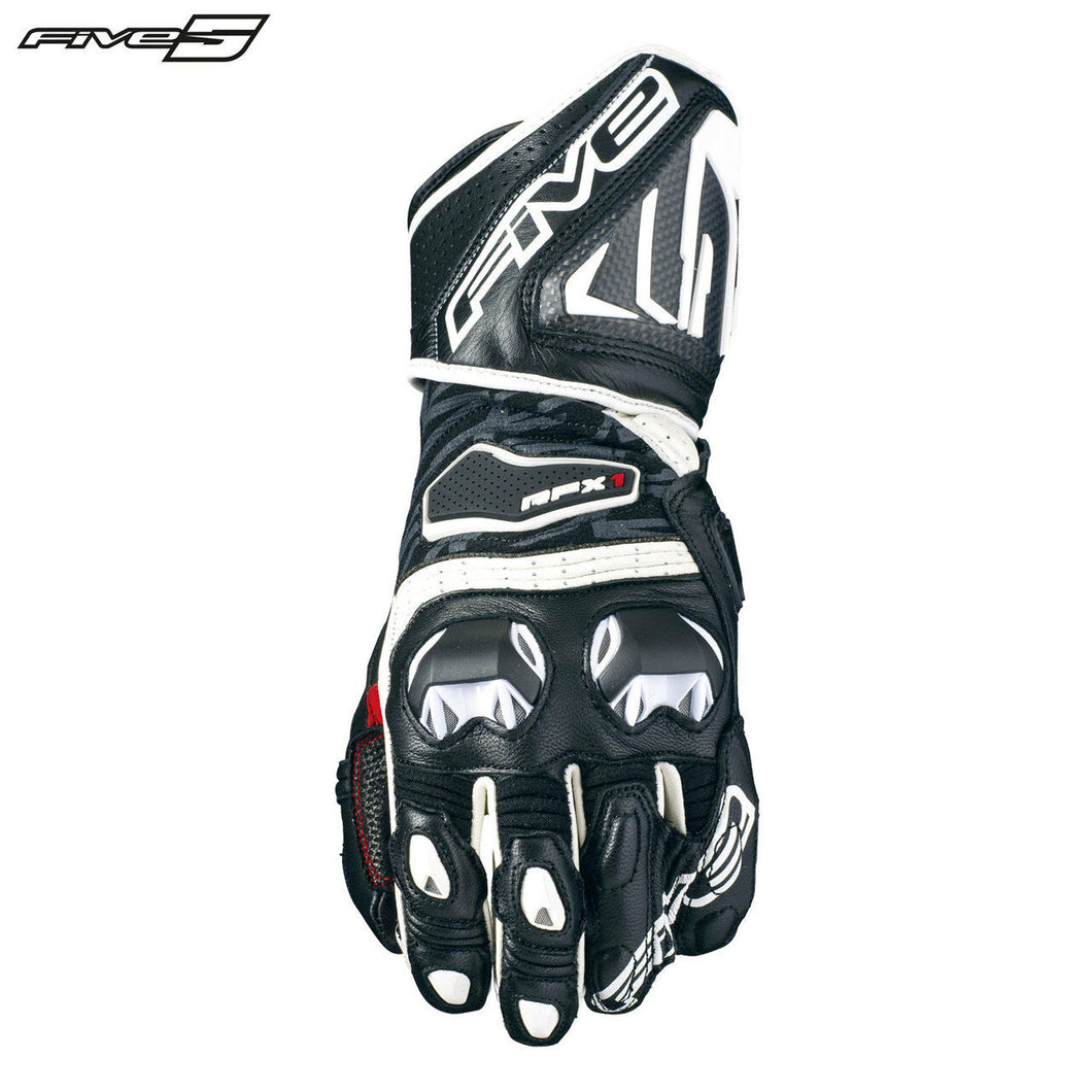 Five RFX1 White Motorbike Racing Sports Gloves CARBON Protection to Forearm/Palm