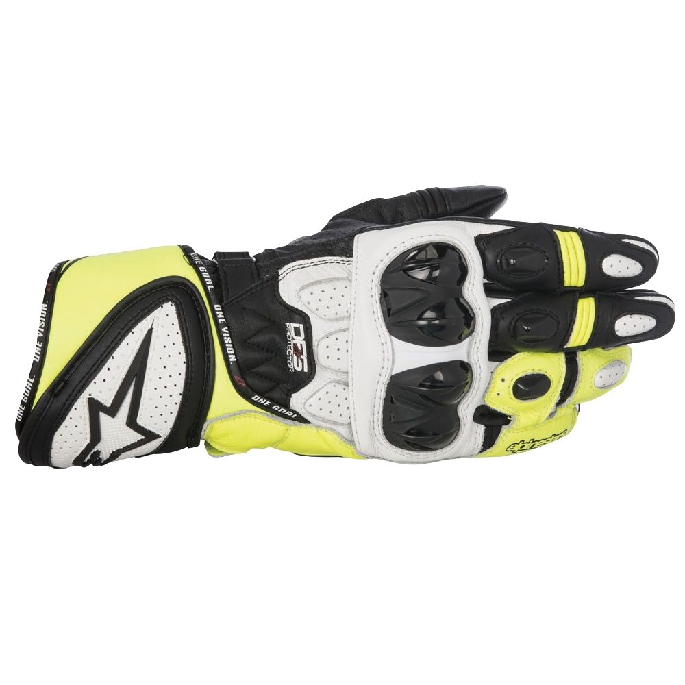 10% Off ALPINESTARS GP PLUS R Black/White/Yellow Motorbike Leather Gloves S-3XL