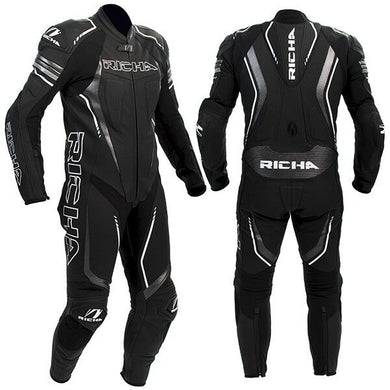 RICHA FRANCORCHAMPS 1 Piece Black/White Motorbike Leather Race Track Suit