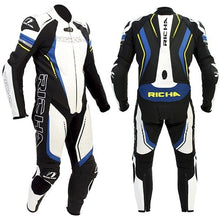 Load image into Gallery viewer, RICHA FRANCORCHAMPS 1 Piece Black/Blue/Yellow Motorbike Leather Race Track Suit