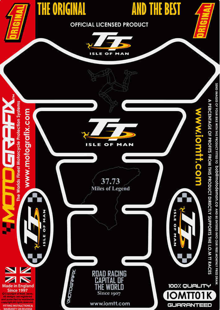 Isle of Man IOM TT Races BLACK 3D Gel Motorbike Motografix Tankpad Protector