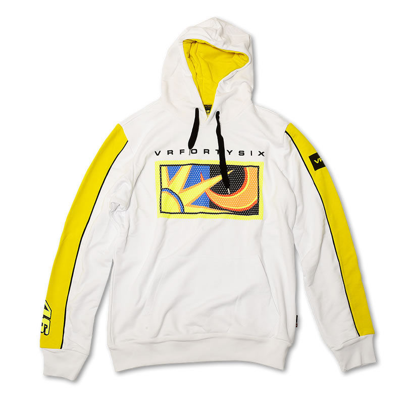 Valentino 46 Rossi Mens White Fleece Hoody/Hoodie Official MotoGP Merchandise