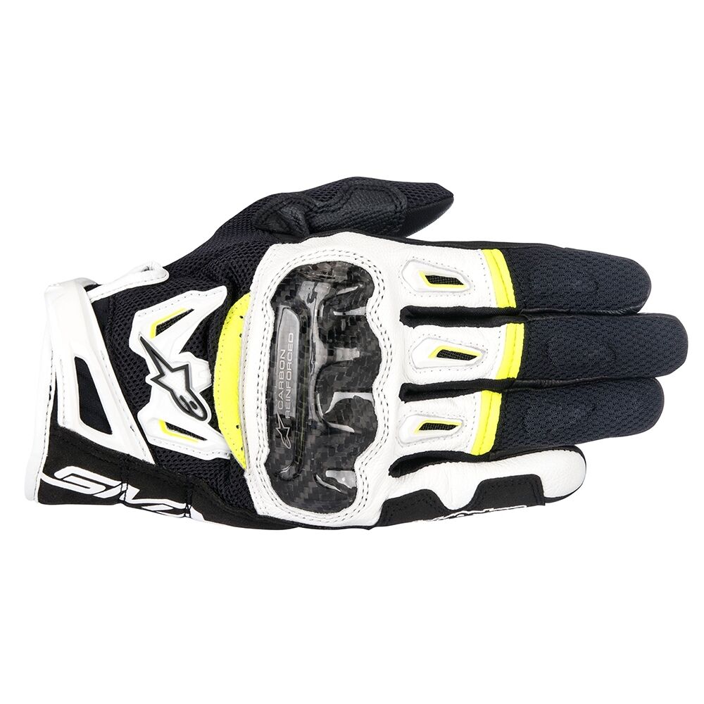 10% Off ALPINESTARS SMX2 v2 AIR Carbon Black/White/Yellow Motorbike Short Gloves