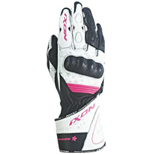 Load image into Gallery viewer, IXON RS CURVE HP Ladies Black/White/Fuschia Star Leather Motorbike Racing Gloves