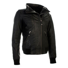 Load image into Gallery viewer, RICHA EARHART LADIES Black Leather Classy Retro Stretch Panels Motorcycle Jacket