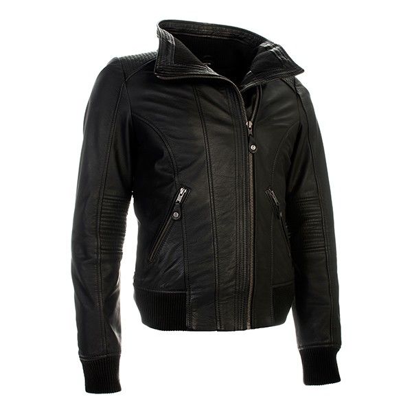 RICHA EARHART LADIES Black Leather Classy Retro Stretch Panels Motorcycle Jacket